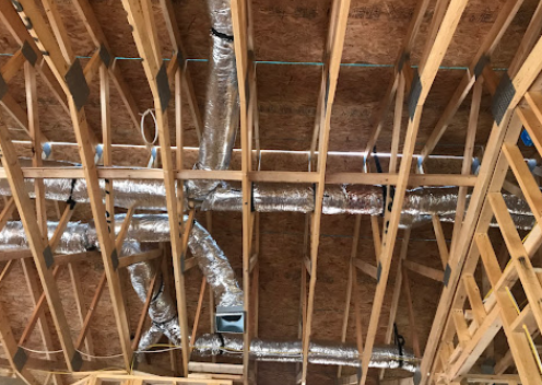 Attic duct layout and HVAC support area