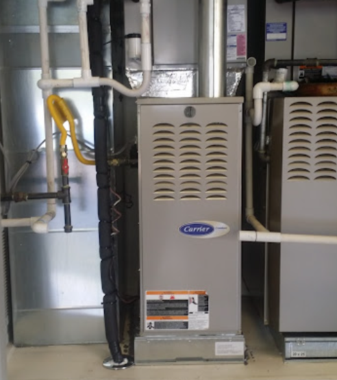 Home furnace equipment inside a residential space